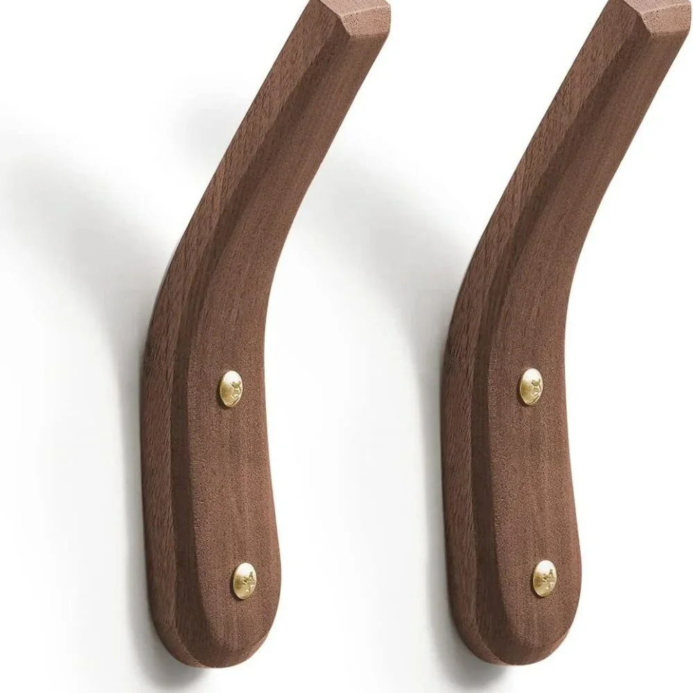 MCM 2 Pack Wood Hooks Wall Mounted Minimalist Mid‎ Century Decor Natural Walnut